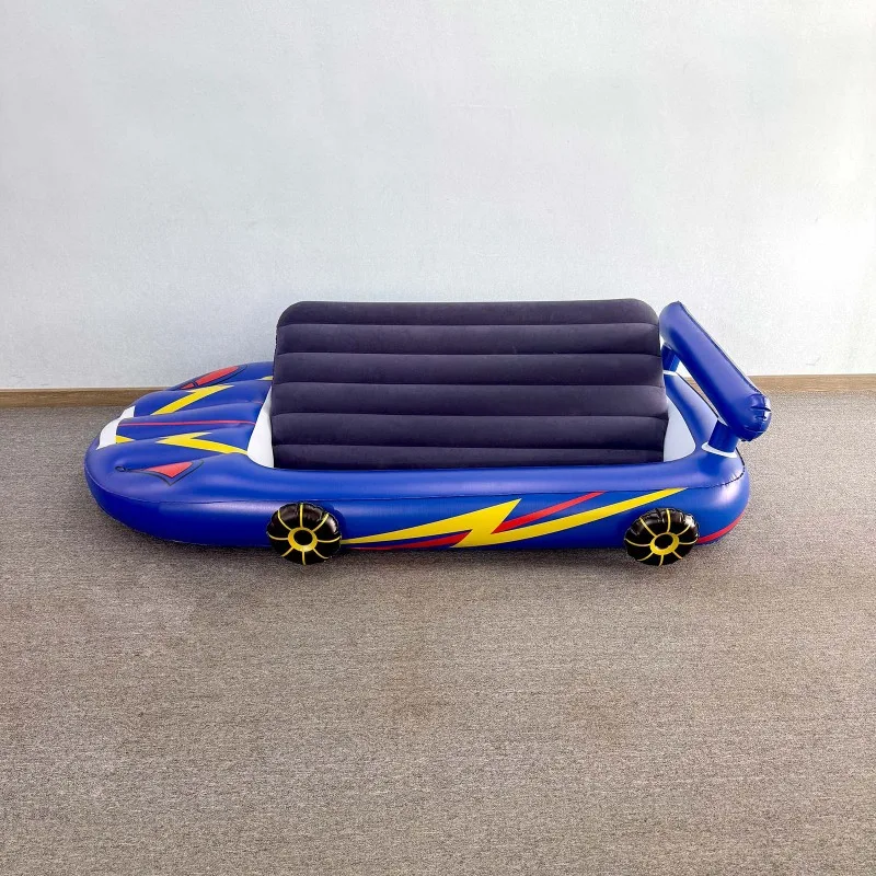 

Blue children's car bed racing flocking mattress household outdoor inflatable bed portable toddler travel bed