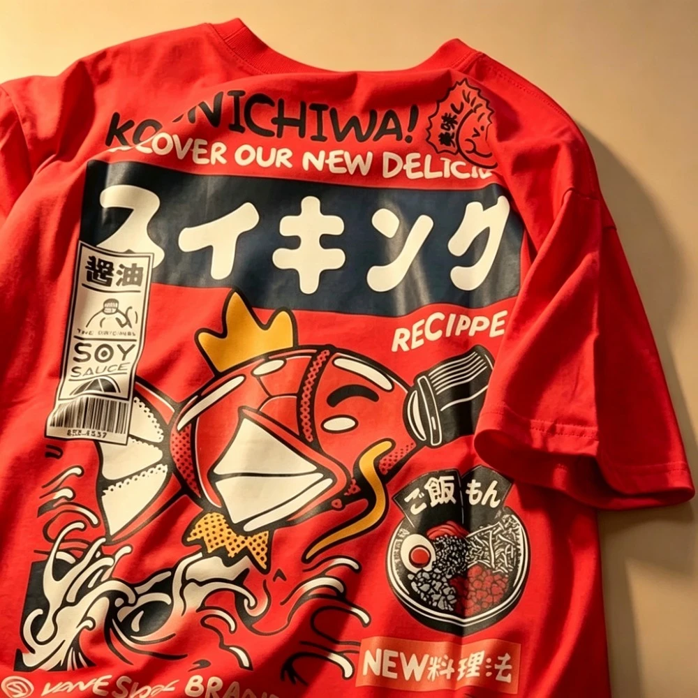 Japanese Cartoon Carp Pattern 3D Print Breath Quick-dry Men's Large-size T-shirt Outdoor Street Casual Y2k Parent-child Clothing