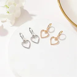 ChimSilver-Boucles d'oreilles coeur d'amour creux pour femmes et filles, bijoux coréens simples, cadeaux de fête de mariage doux, document