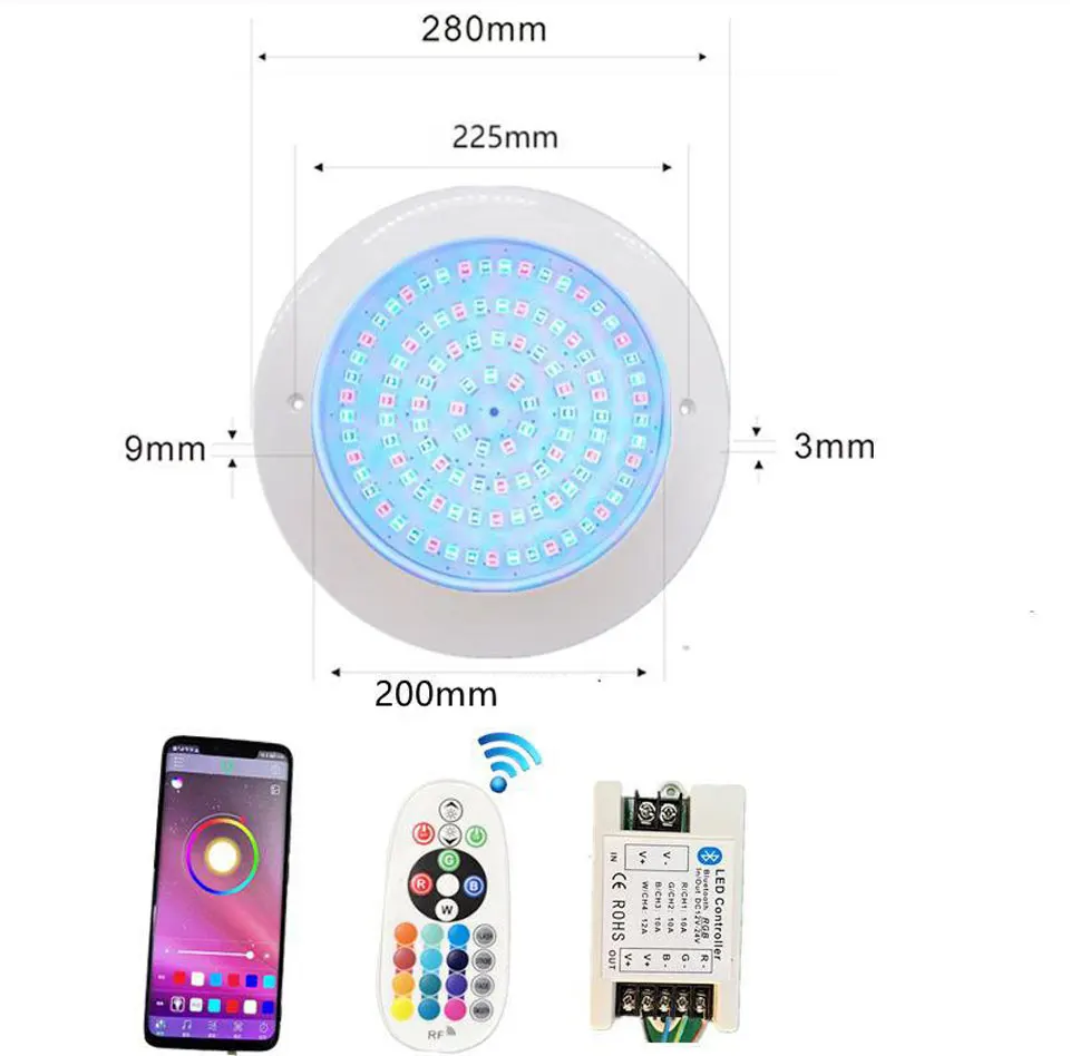 إضاءة حمام سباحة مقاوم للماء ، مصباح RGB تحت الماء ، وحدة تحكم عن بعد ، ديكور الحديقة ، ضوء في الهواء الطلق ، تيار مستمر 12 فولت ، 27 واط ، IP68