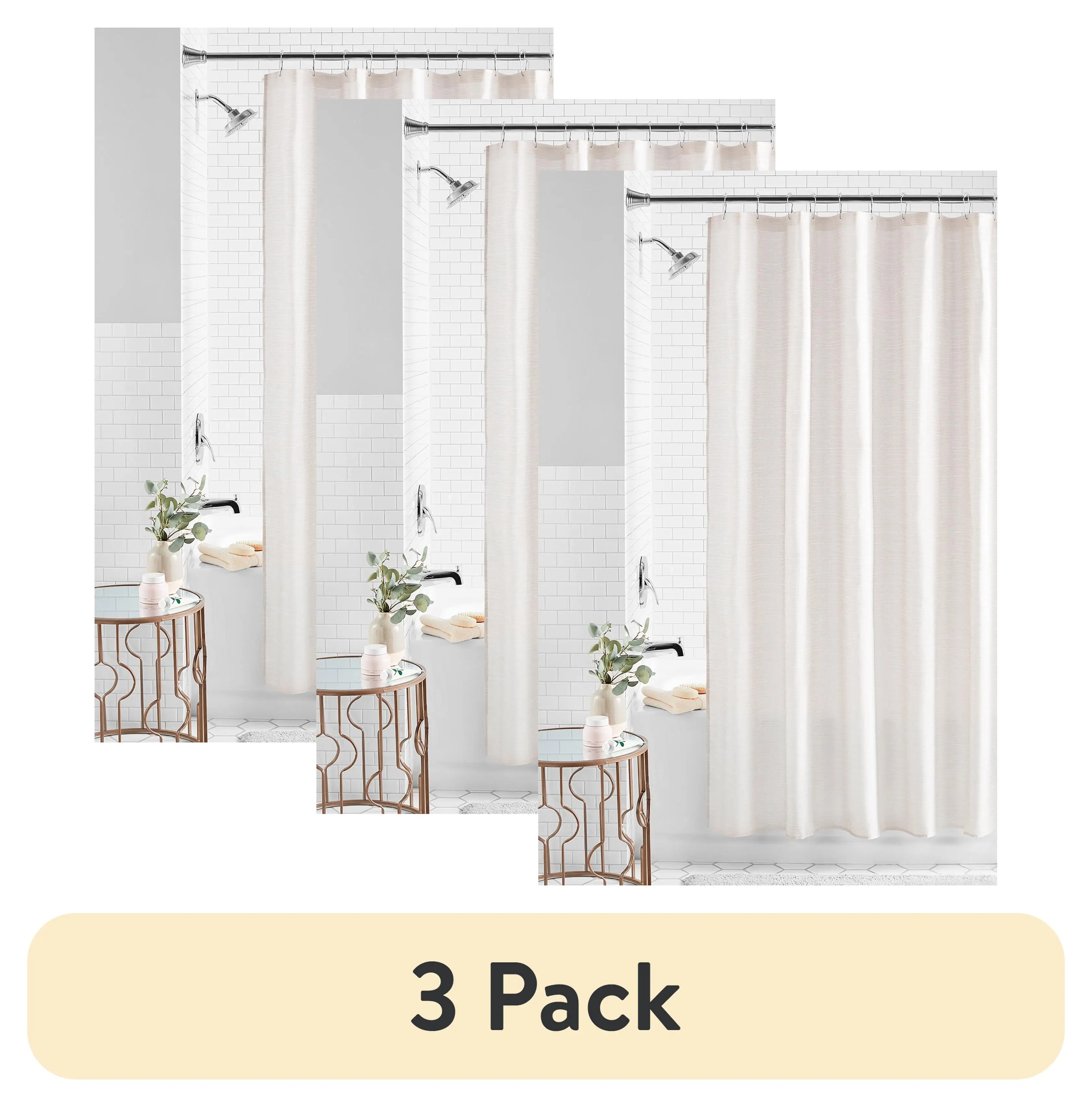 

3-piece tan textured polyester shower curtain set 72 by 72 inches