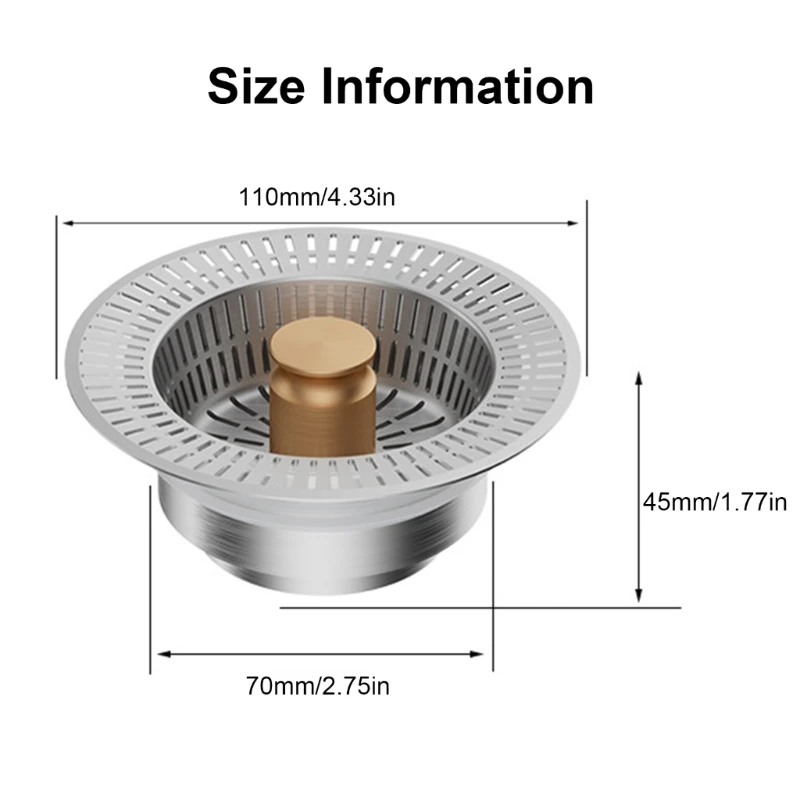 Bộ lọc thoát nước chống tắc nghẽn Ổ cắm bồn rửa Chậu rửa Nút chặn cống thoát nước Loại đẩy Lõi thoát nước Bộ lọc cống bồn rửa bỉ
