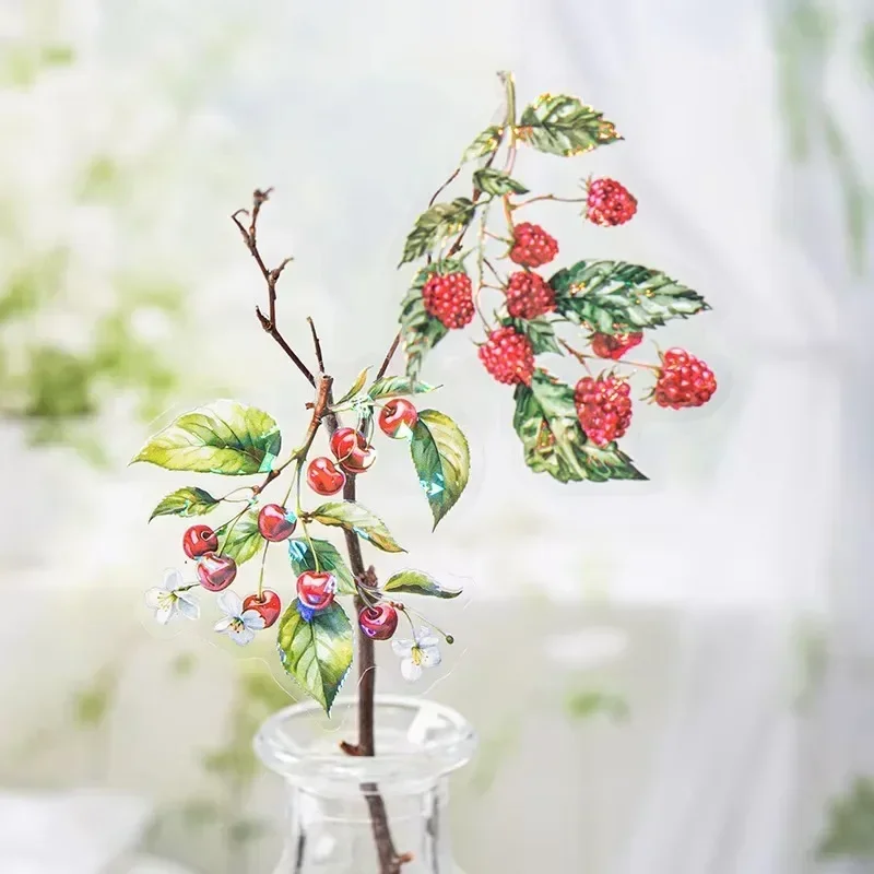 20pcs Selections Supplies Fruit Filled Branches Package Decorative PET Sea Light Sticker Stationery Scrapbook Cut 136*90mm