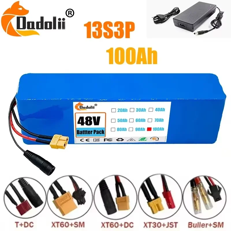 

100% Original 13S3P 48V 100000mAh 100Ah lithium-ion battery pack with 1000W BMS 54.6V 100ah 18650 lithium battery