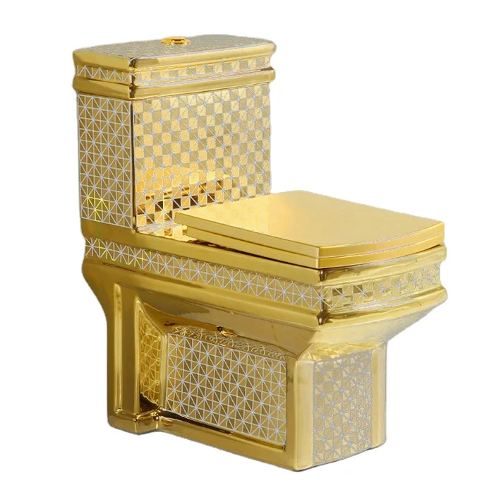 European Style Gold-Plated Large Pipe Anti-Blocking Ceramic Toilet Modern Light Luxury One-Piece Direct Flush Household Toilets