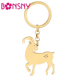 Bonsny Stainless Steel Gold-plated Horn Goat Key Ring Keychains Novelty Animals Key Chains For Women Girls Gifts Bag Car Charms