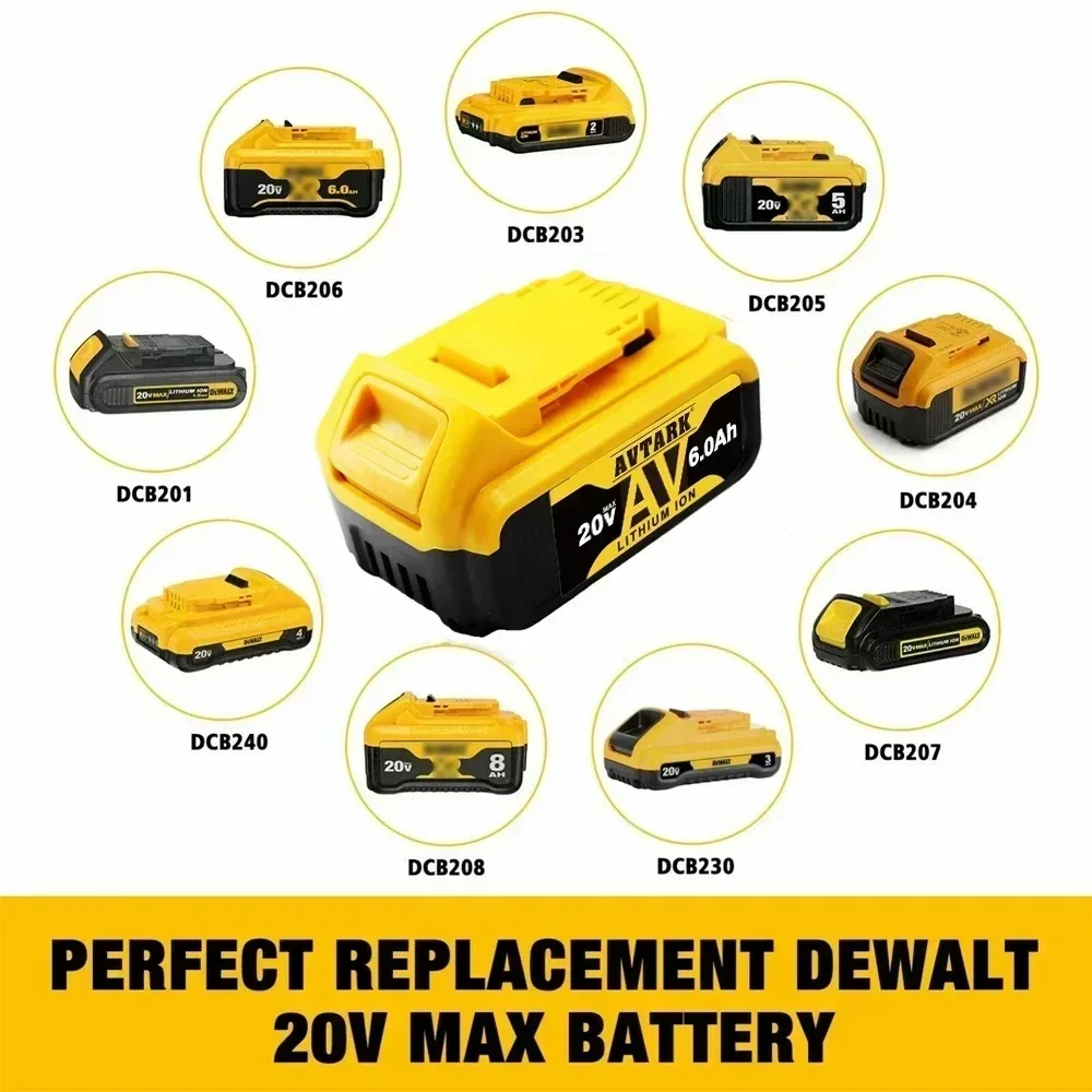 For DeWalt 20V Power Tool Battery DCD800 Rechargeable Battery 12000mAh Replacement Li-ion Battery DCB184 DCB203 DCB205 DCD740