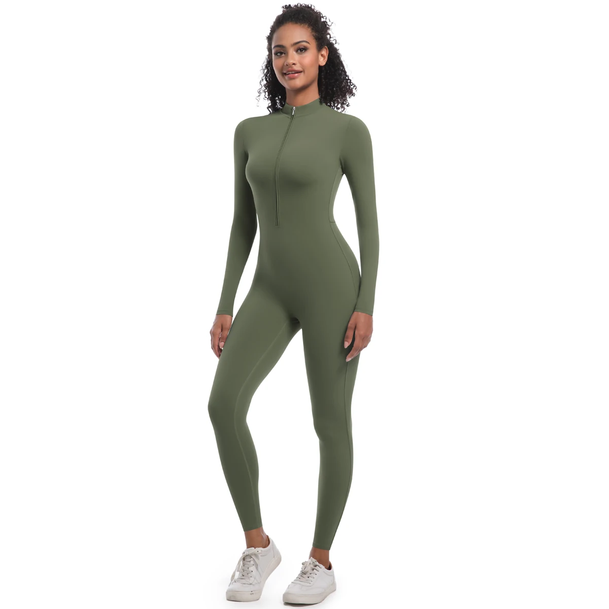 Mono de Yoga para mujer, conjunto de mono deportivo sin costuras con cremallera, traje de Fitness de manga larga para gimnasio, traje de entrenamiento elástico para gimnasio, ropa atlética
