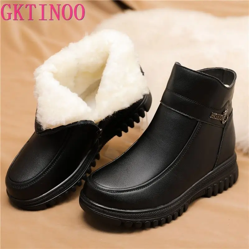 GKTINOO 2024 stivali da neve donna in vera pelle antiscivolo stivali da donna in pelliccia naturale scarpe da donna in lana calda stivaletti