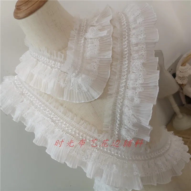 1 Yard Soft Pleated Chiffon  Lace Ruffled Stretch Lace Trim Frill for DIY Sewing Craft Making Lace collar Cuff  Pet Doll Dress