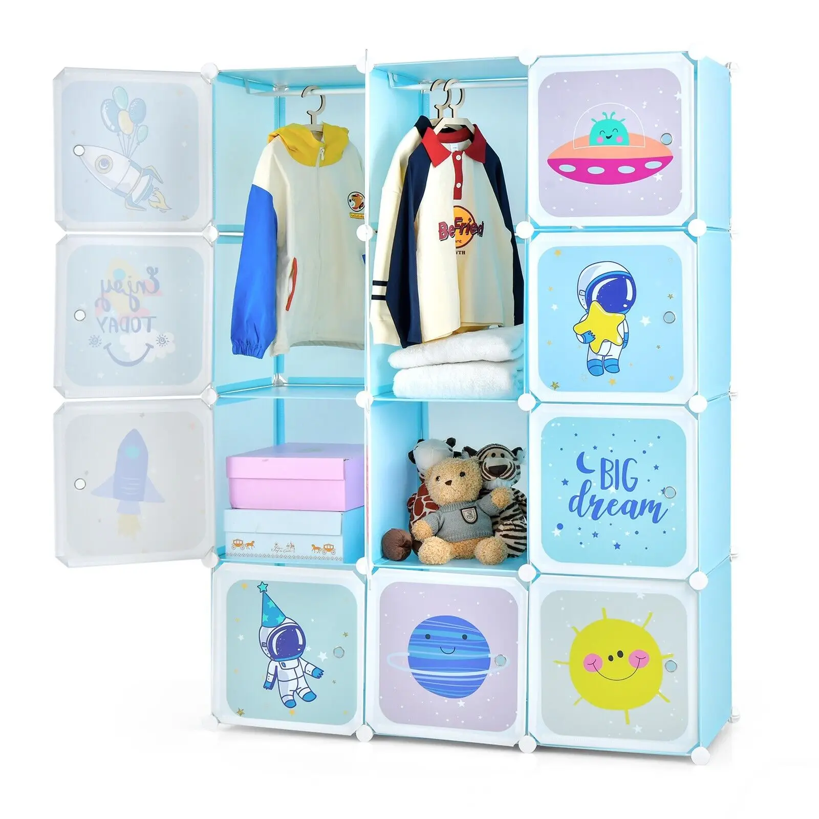 DORTALA Portable Children Wardrobe 12 Cubes Kid Closet Baby Dresser Storage Organizer