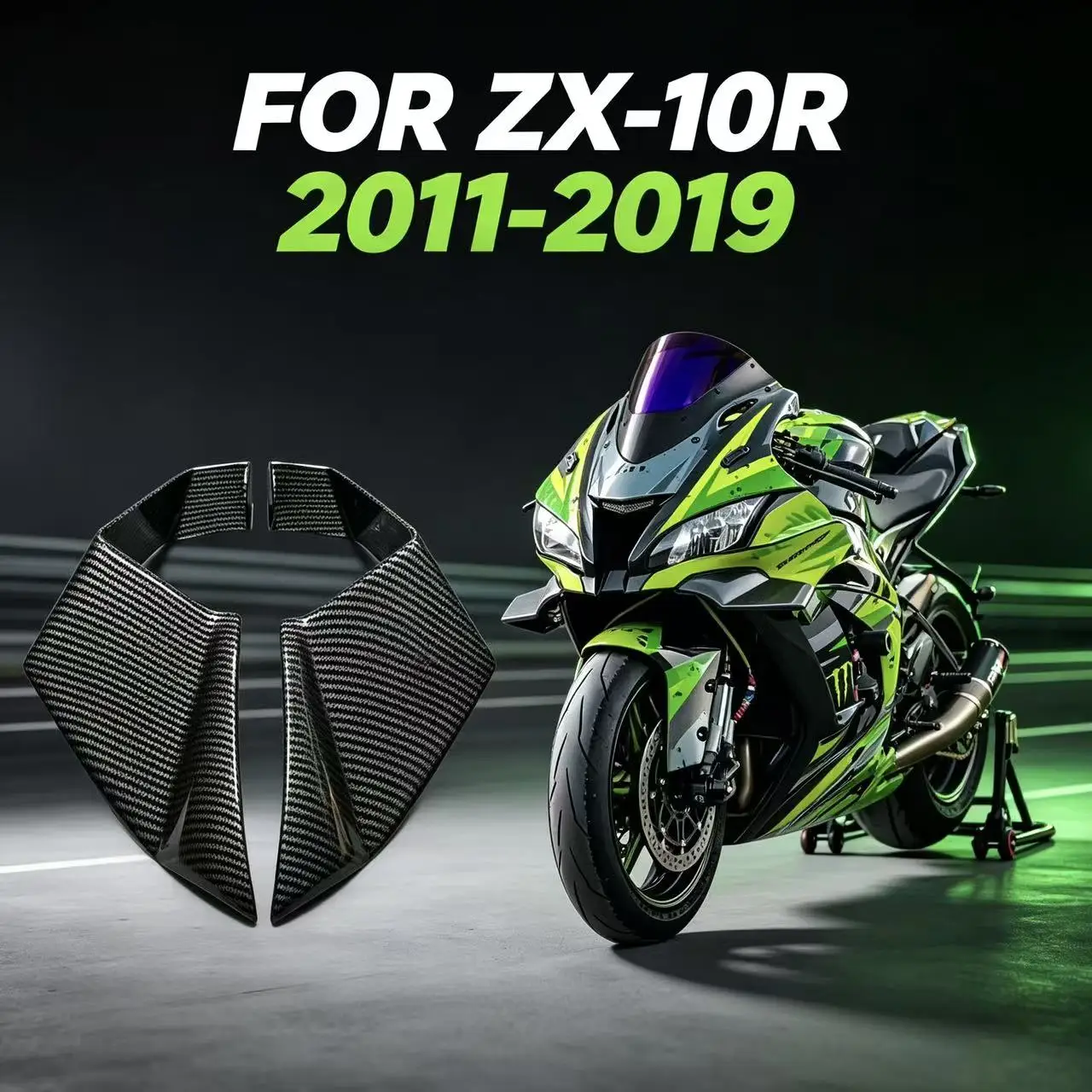For KAWASAKI ZX-10R 2011-2019 Motorcycle Side Winglet Front Spoiler Wing Fairing Fixed Lower Lip Wing Aerodynamic ZX10R