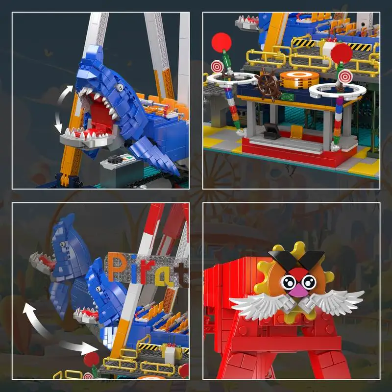 Mold King 11017 Pretpark Speelgoed De Gemotoriseerde Haai Piratenschip 1922 Stuks Bouwsteen Montage Schip Baksteen Set Kids gift