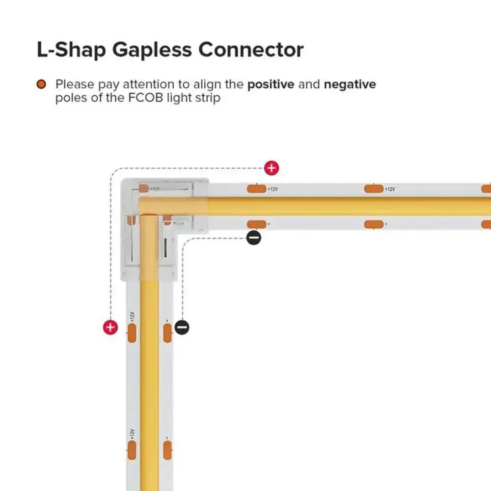 L Shape Corner COB LED Connectors Transparent 90 Degree LED Strip Connector Terminal Strip to Strip 5/8/10mm Solderless