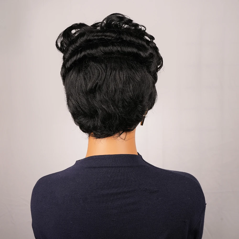 شعر مستعار أفرو قصير مصنوع آليًا بالكامل باروكات 100% شعر بشري بطبقات شعر قصير مجعد قطع عابث شعر بشري عالي الجودة