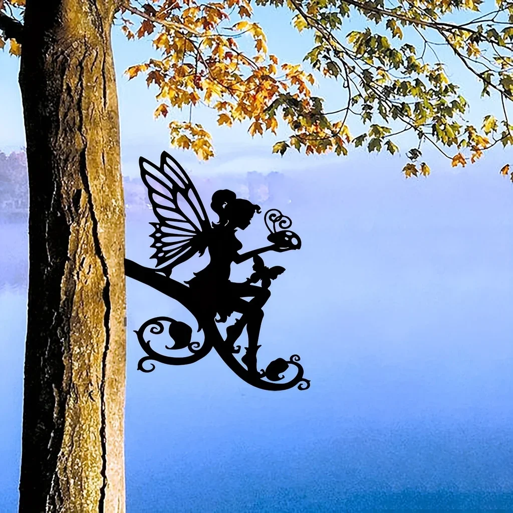 1 szt. Metalowa wystrój ogrodu wróżka motyl, metalowa sztuka dekoracja zewnętrzna, ozdoby choinkowe ogrodowa na zewnątrz, tylna wystrój ogrodu, prezent ogrodowy