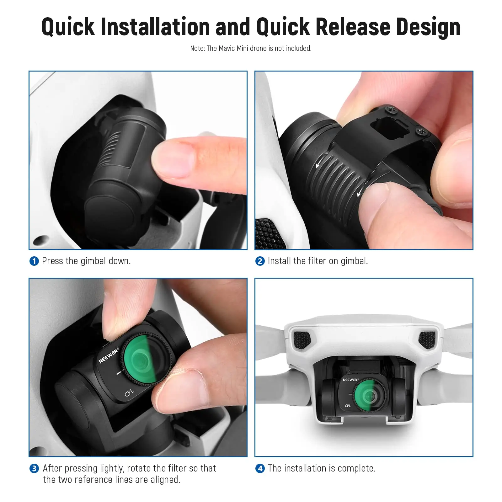 NEEWER 4 Pack ND Filter Set Multi Coated HD Optical Glass ND8+ND16+ND32+CPL Filter for DJI Mavic Mini Mini 2 Mini SE Mini 2SE