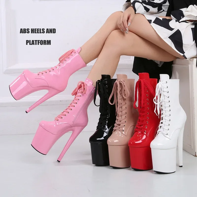 ABS paint bottom 20cm thin heel waterproof platform pole dancing shoes ultra-high heel model catwalk shoes ankle boots