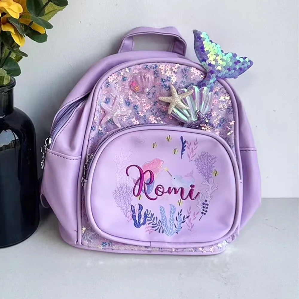 

Custom Kindergarten Backpack Kids Cartoon PU Bag Cute Mermaid Backpack for Girls Personalized Name Lightweight Baby Backpacks