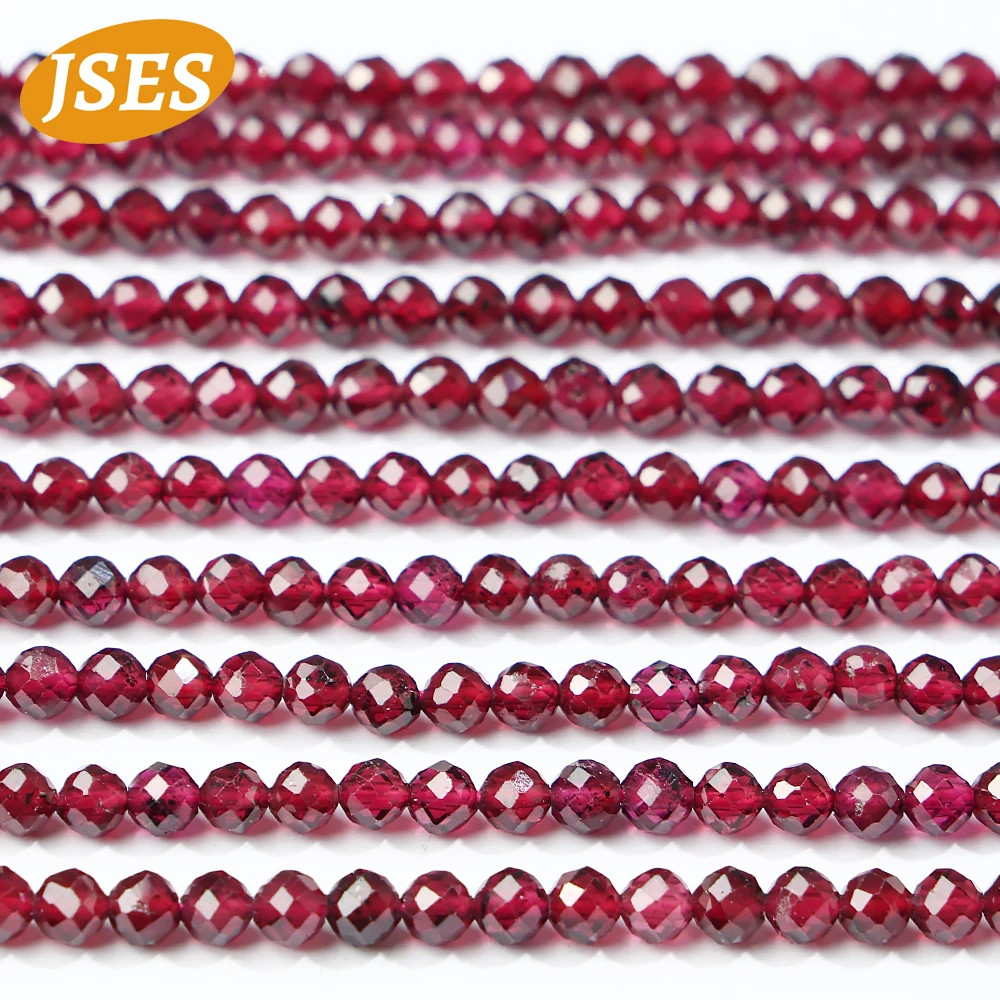 2mm 3mm Faceted Natural Stone Wine Red Garnet Bead Round Loose Spacer Small Seed Beads For Jewelry Making Diy Necklace Bracelet