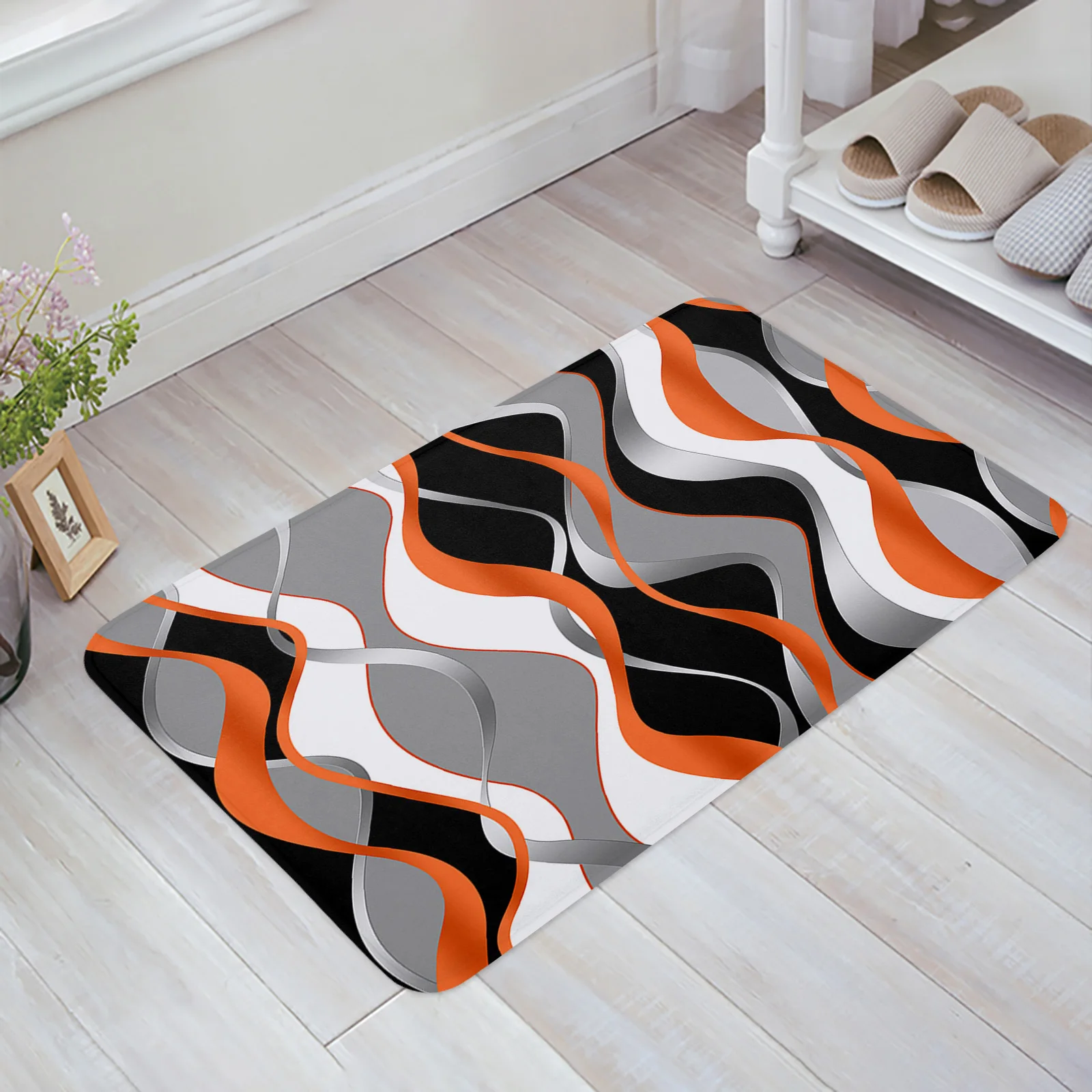 Abstract Lines Orange Door Mat Home Bathroom Anti-slip Floor Carpet Bedroom Carpet Living Room Entrance Doormat