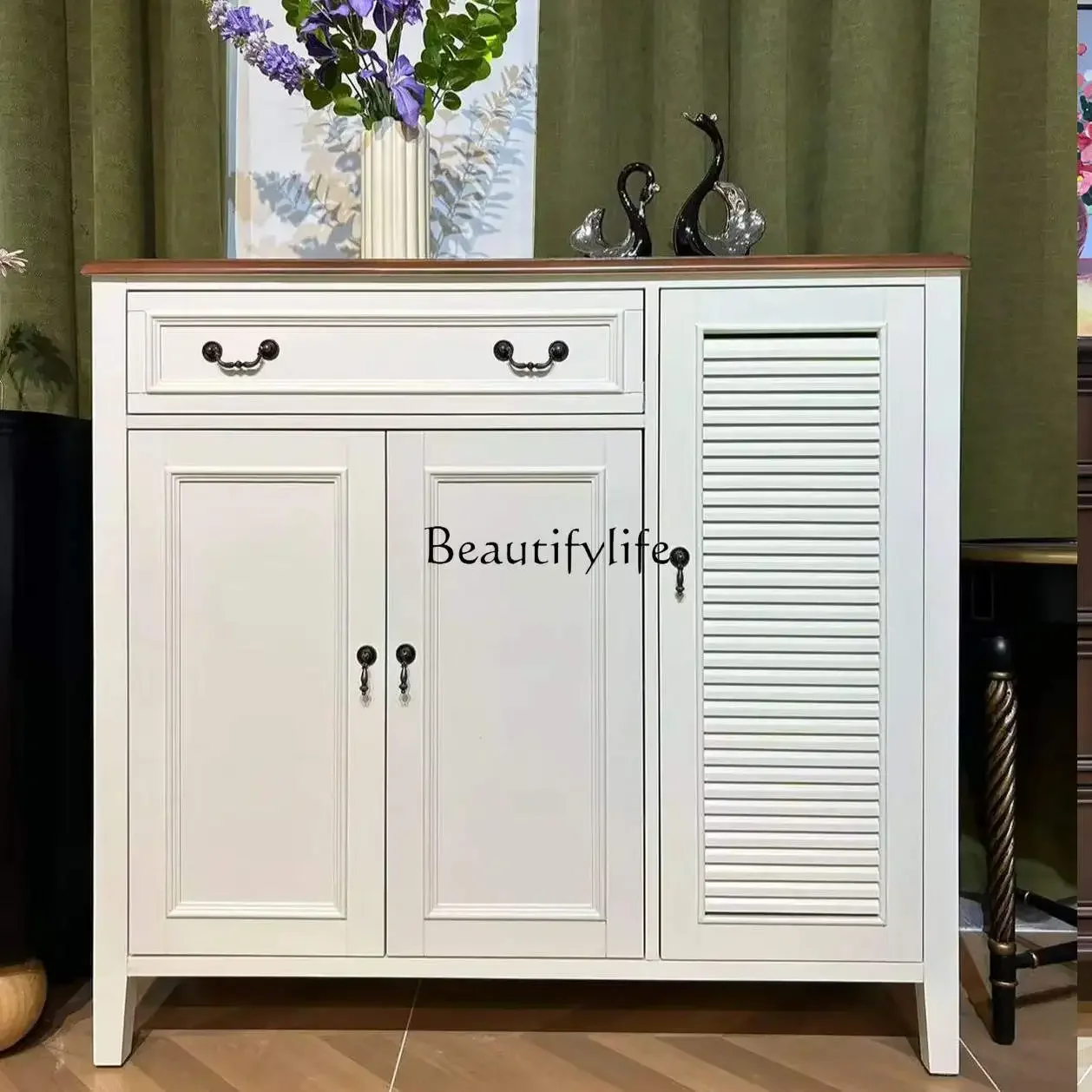 

FG17Solid wood paint porch cabinet American rural dustproof European small household entrance hall shoe cabinet