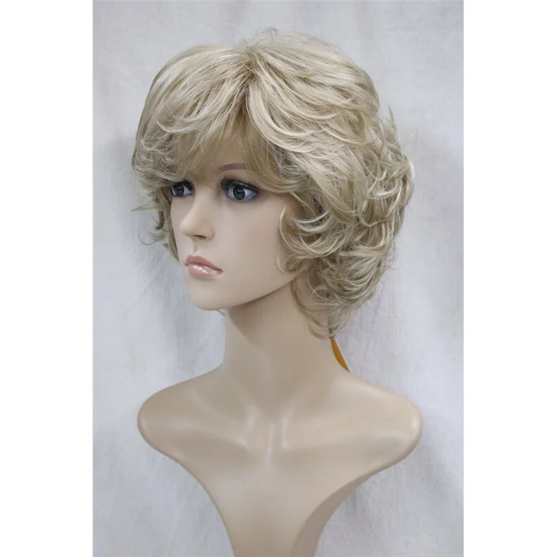 

Ladies Wigs Short Women Curly Wig Golden Daily Hair Wig+Wig Cap