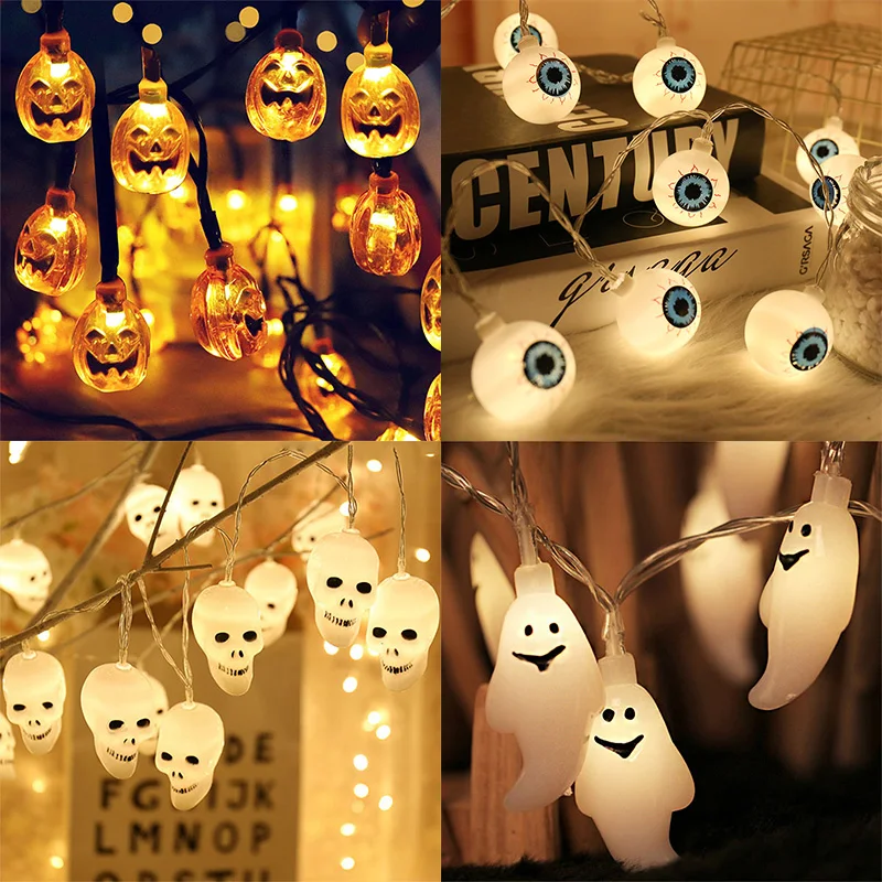 

1.5M 10LED Halloween Light String Pumpkin Eyeball Spider Bat Skull Led Ghost Festival Light String Holiday Courtyard Room Decor