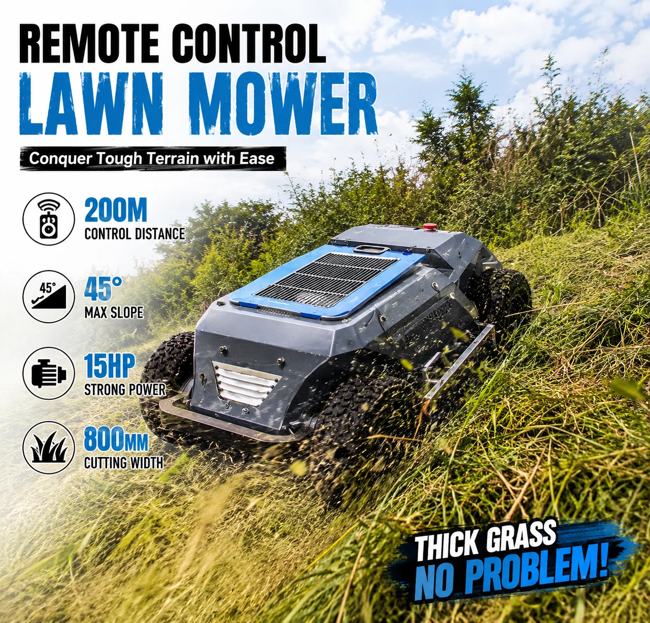 

Remote Control Tracked Lawn Mower Rough Terrain Grass Cutter for Farm Orchard Hillside Customizable