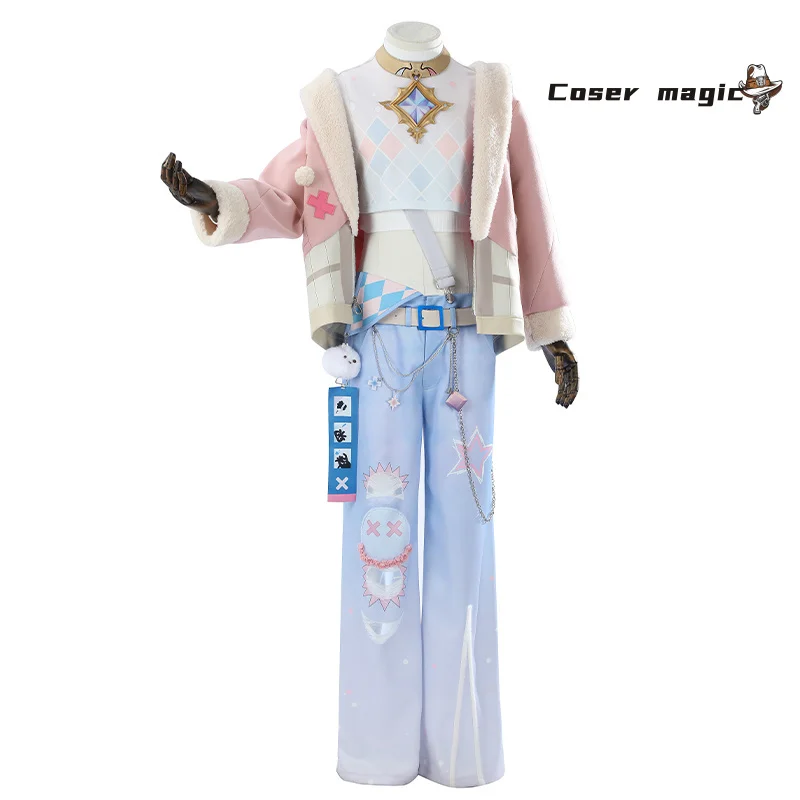 Juego Nu: disfraz de Cosplay de hoja de Carnaval, uniforme, fiesta de Carnaval de Halloween, juego de Navidad, abrigo rosa, pantalones, sombrero, conjunto completo para hombres