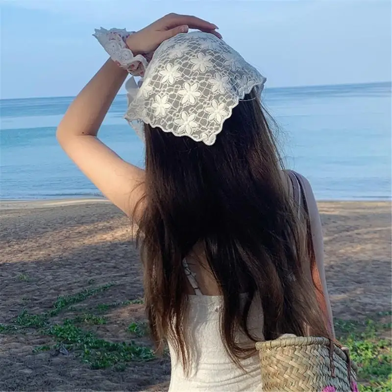

R1WE Elegant Lace Flower Hair Scarf Head Wrap Hair Kerchief Eye Catching and Comfortable Head Scarves for Women and Girl