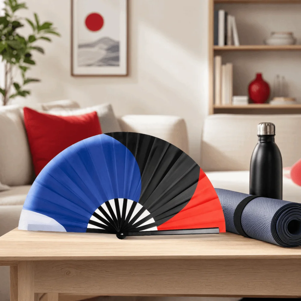 Red Double-Sided Tai Chi Fan Three Color Single Side Kung Fu Fan Plastic Bone Smooth Opening Martial Arts Fan Fitness Exercise