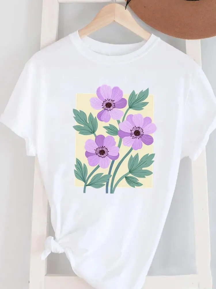 Kleidung Print T-Shirt Damen Casual Damen Grafik T Kleidung Mode Frau Trend Blume Niedliche weiße Kurzarm O-Ausschnitt T-Shirts