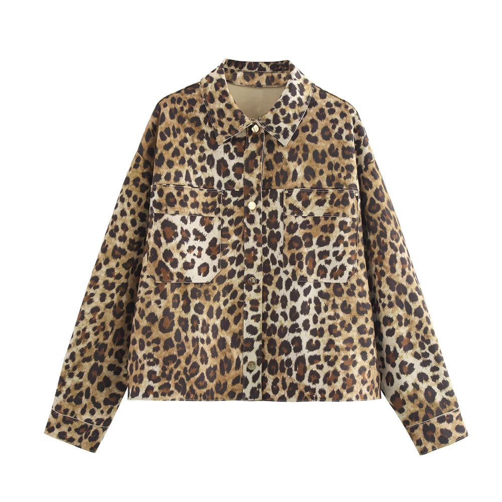 Kar&Otza 2024 Women\'s Autumn New Product Fashion Leopard print Suede Texture Effect Jacket Long Sleeve Coat