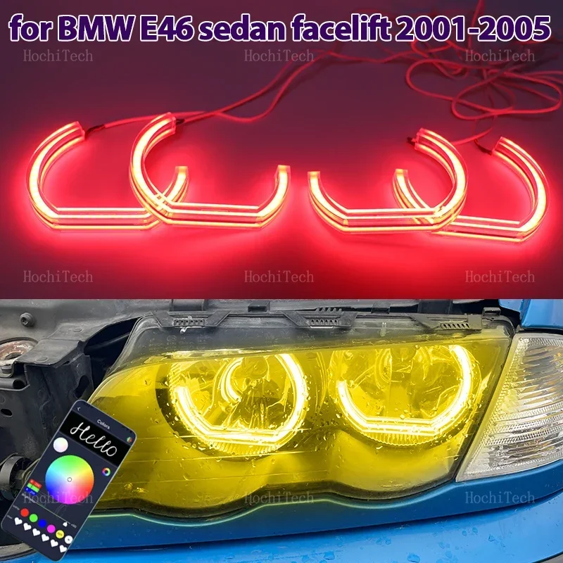 

for BMW 3 series E46 sedan facelift 2001-2005 Halogen Headlight RGB colorful Angel Eyes Rings Led APP control Car Headlight DRL