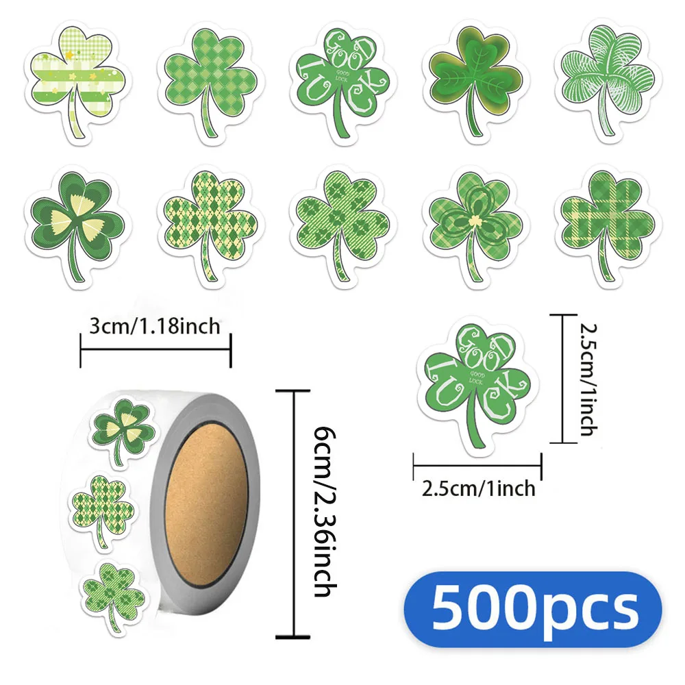 500 Uds trébol Día de San Patricio dibujos animados recompensa pegatinas creativas DIY funda de teléfono sobre recompensa regalo sello pegatinas