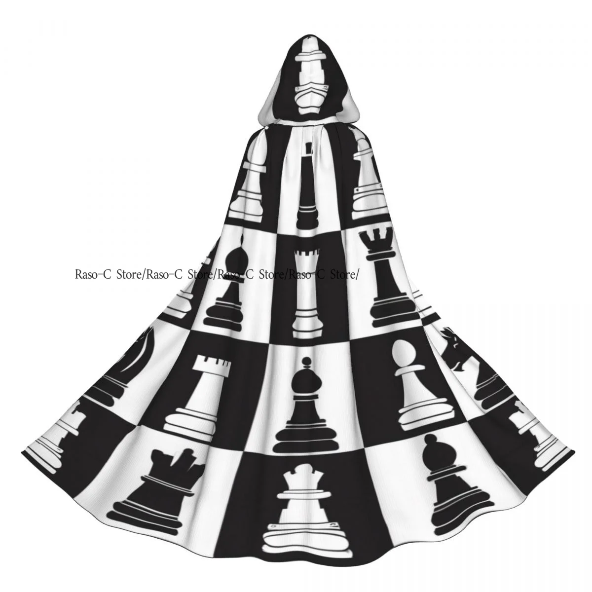 عباءة مقنعين للجنسين عباءة مع غطاء محرك السيارة أبيض وأسود الشطرنج مجلس عباءة مصاص دماء الساحرة كيب تأثيري حلي #3