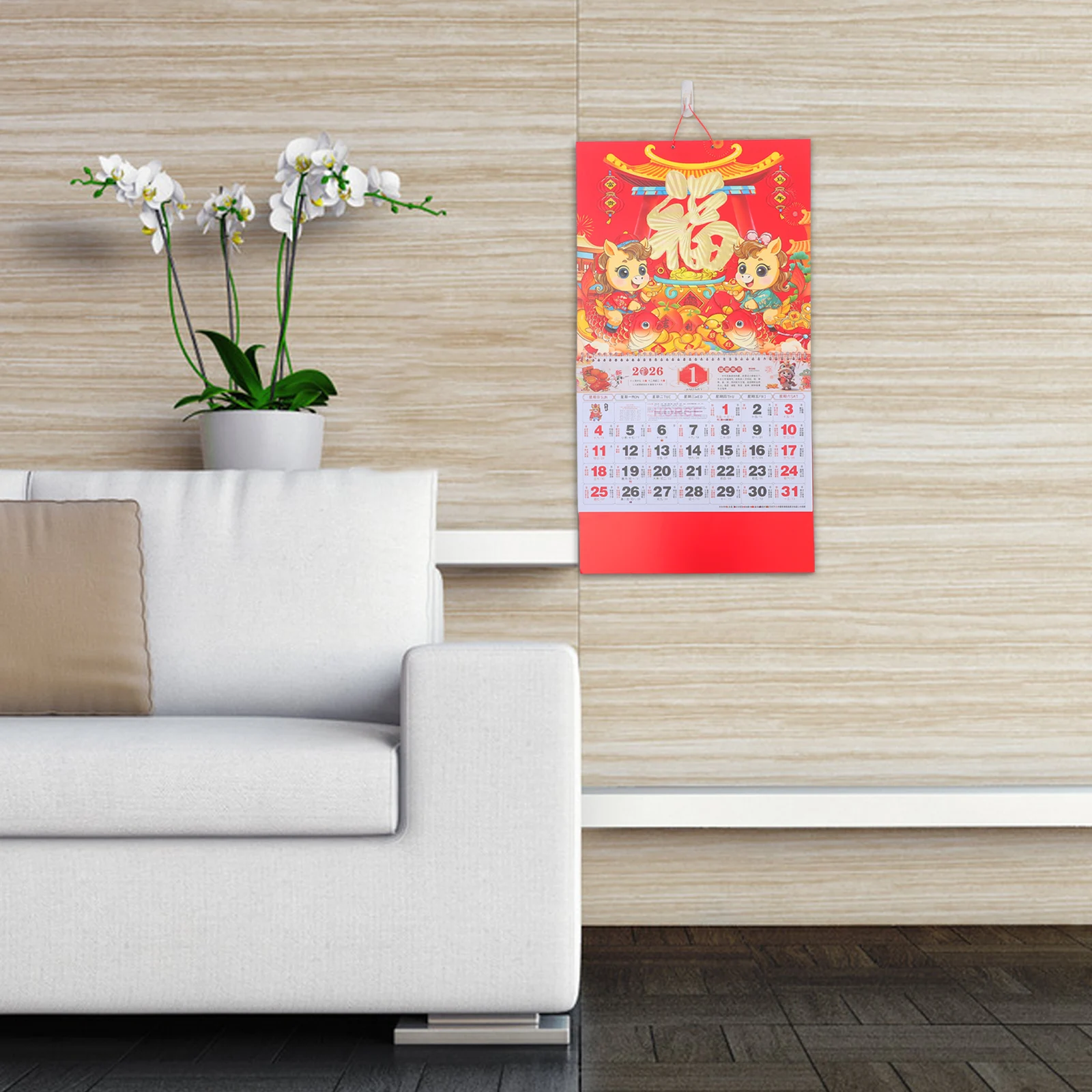 

2026 Wall Calendar New Year Calendars Home Decoration Hand Torn Chinese Lunar Hanging Paper Bright Color Clear Monthly Layout