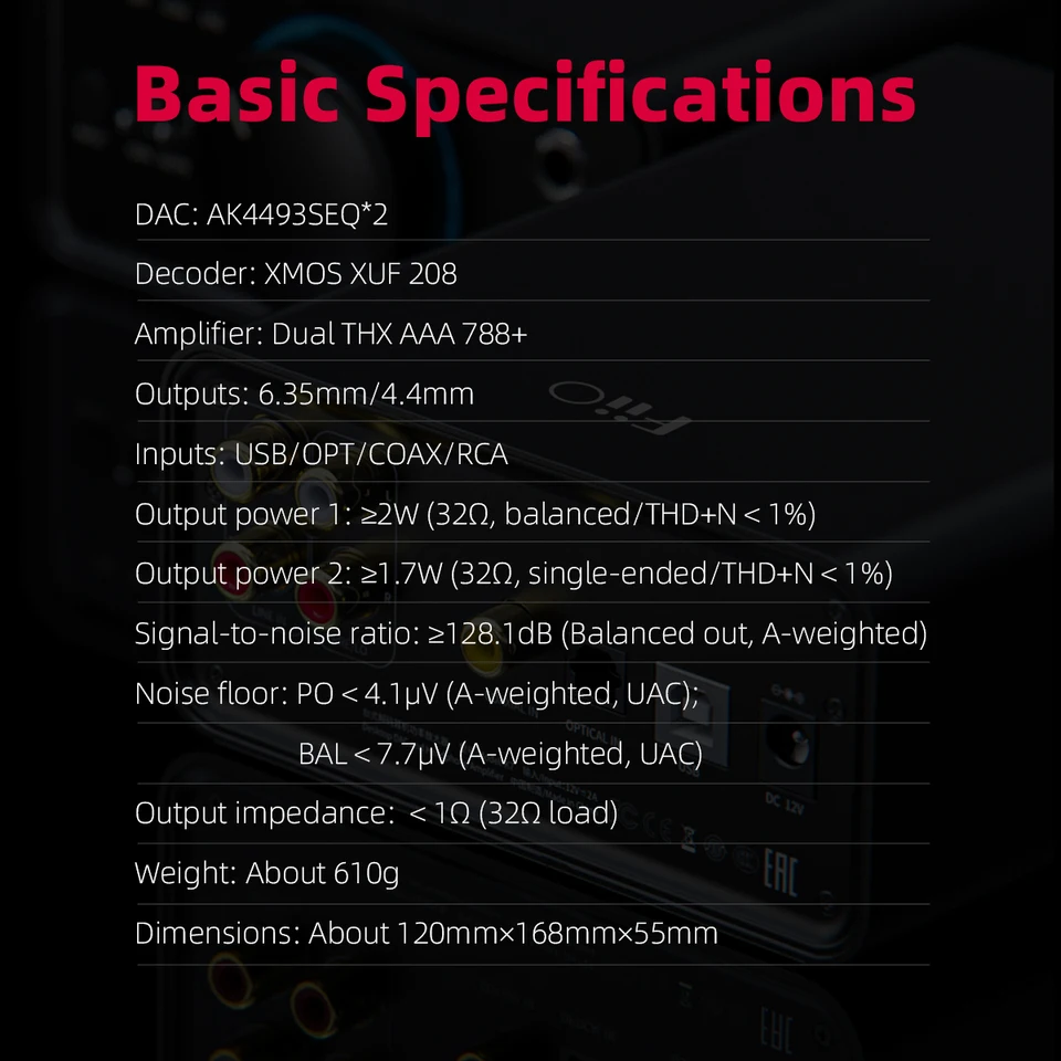 FiiO K7 BT AK4493S*2 XMOS XU208 PCM384kHz DSD256 USB/Optical/Coaxial/RCA Input Balanced HiFi Desktop DAC Home Amplifier