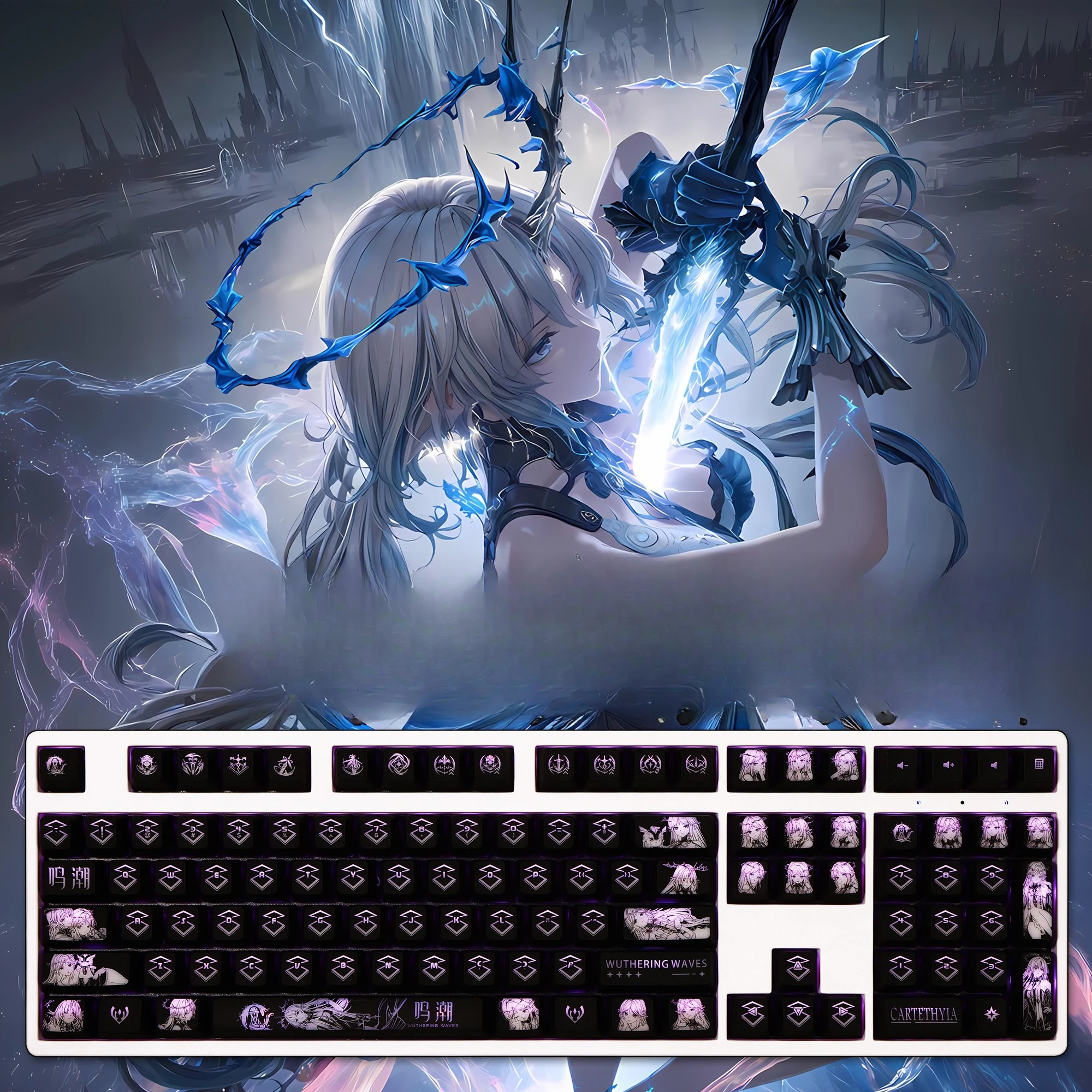 104 Keys/Set Cartethyia Wuthering Waves Backlit Keycaps PC Coating for Logitech G512 Razer BlackWidow Huntsman Corsair K70 K95