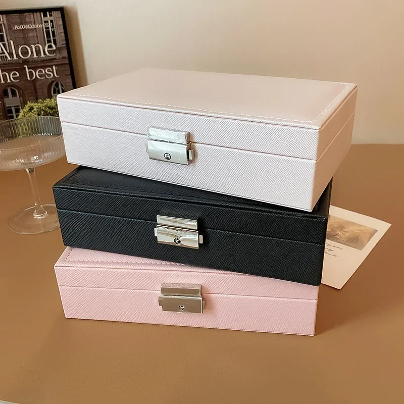 Solid Lockable Jewelry Packaging for Women High-end Earring Boxe Dustproof Storage Large Capacity Portable Travel Display Box K - view 5