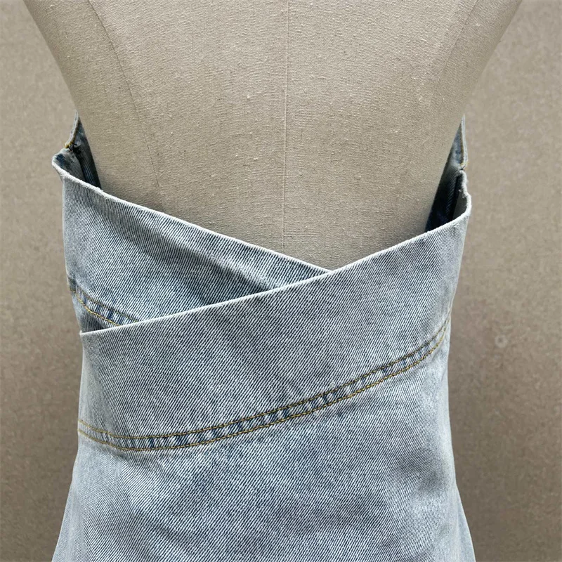 ชุดสตรี 2025 ฤดูร้อนใหม่ 3D ดอกไม้ชุดมินิผ้าฝ้ายแขนกุดสั้นเซ็กซี่ backless PARTY Dresses DENIM ชุด