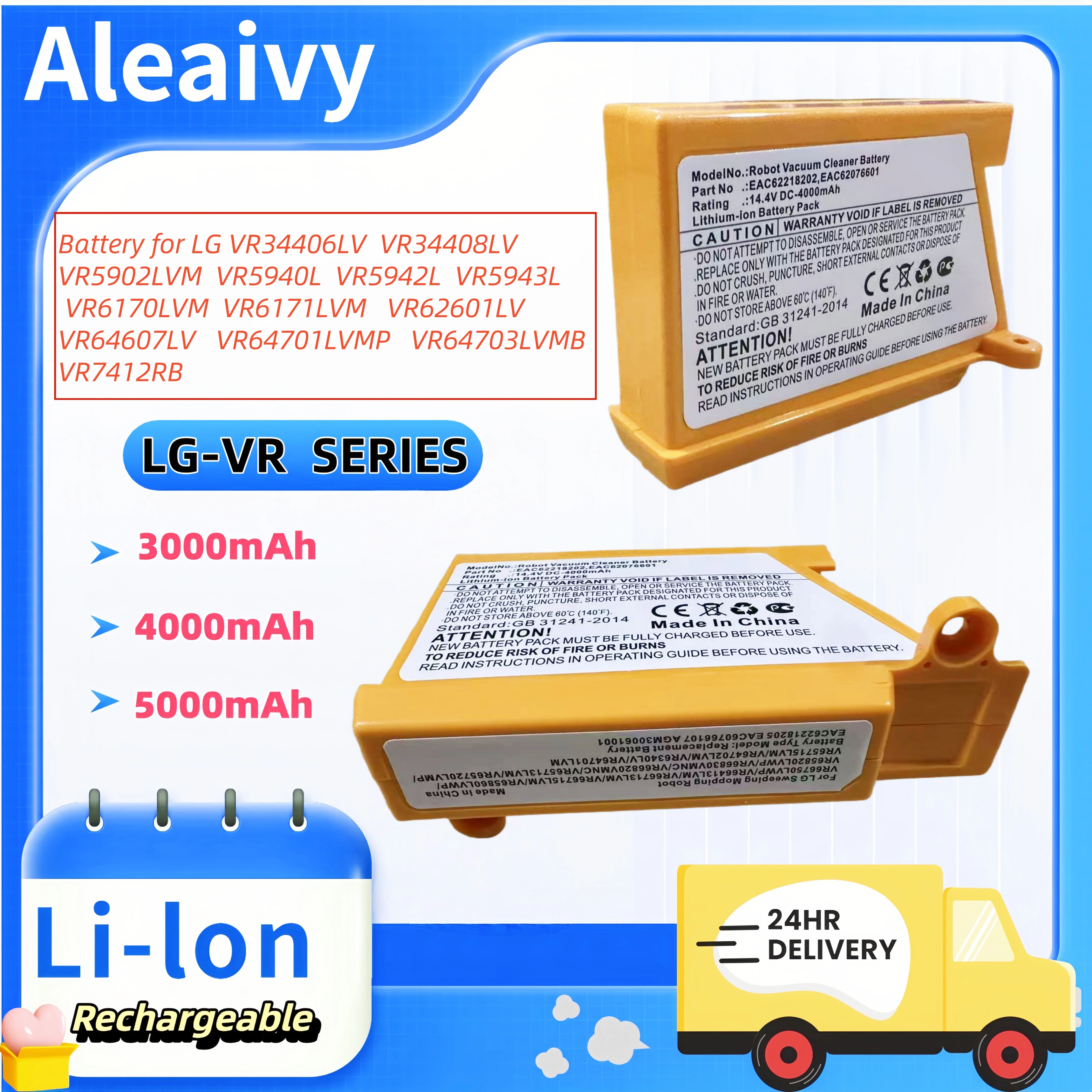 

Replacement Battery EAC62218205 for LG Hom-Bot Robot Vacuum Cleaner VR6260LVM R76TIM VR5940L M970I, 4000mAh Li-ion Battery