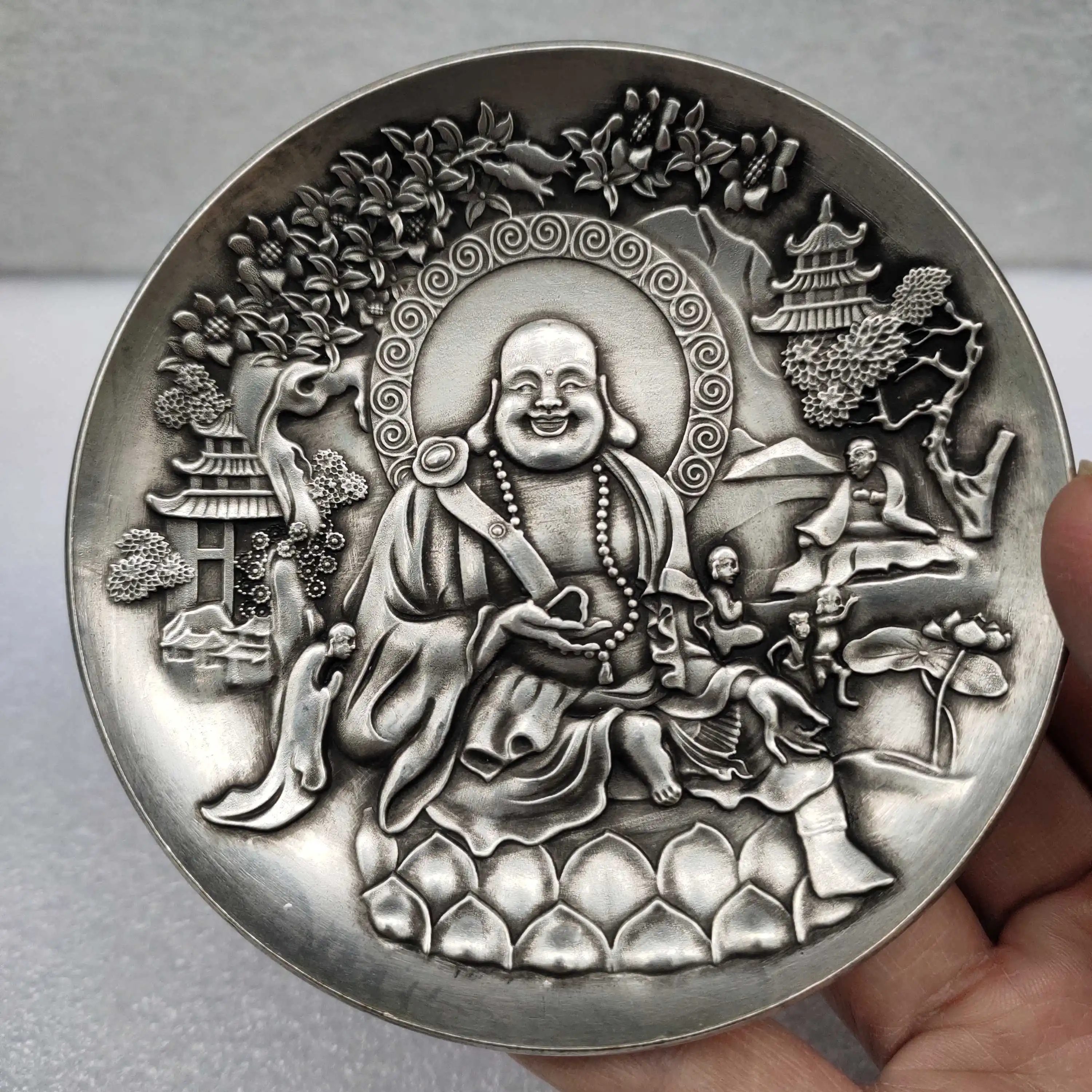 Pure copper silver-plated Miro Buddha plate pulp moisturizing home living room craft