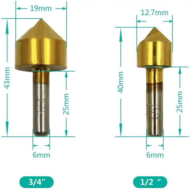 3 Phủ Titan Countersinks Mũi 82 Độ Đơn Sáo Chamfering Cắt Chamfer Kẹp Mũi Khoan | 3/8 "1/2" 3/4"