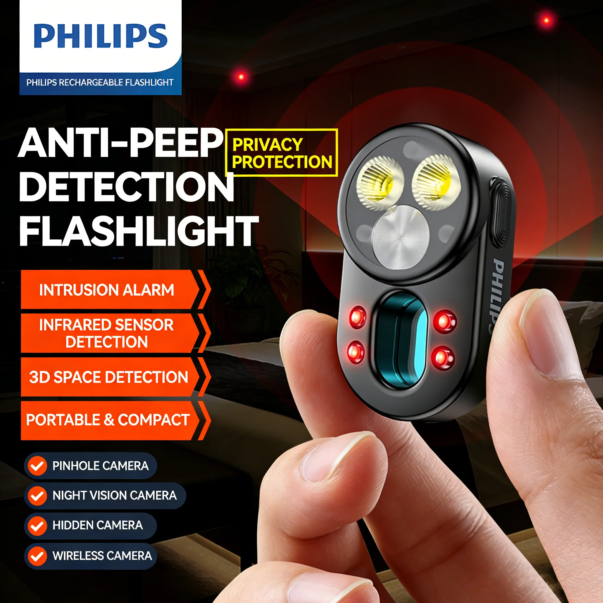 

Детектор скрытых камер Philips SFL 1551: компактный портативный фонарик с несколькими режимами работы для обеспечения безопасности