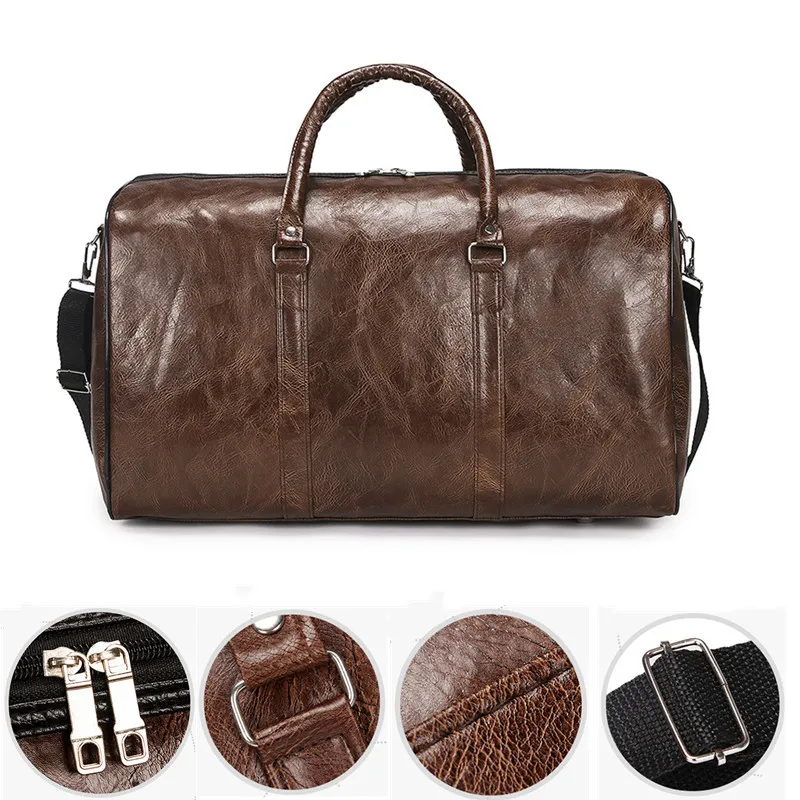 

Shoulder Bag PU Retro Business Travel Luggage Bag Large Capacity Short Distance Sports Fitness Bag Dry Wet Separation Crossbody
