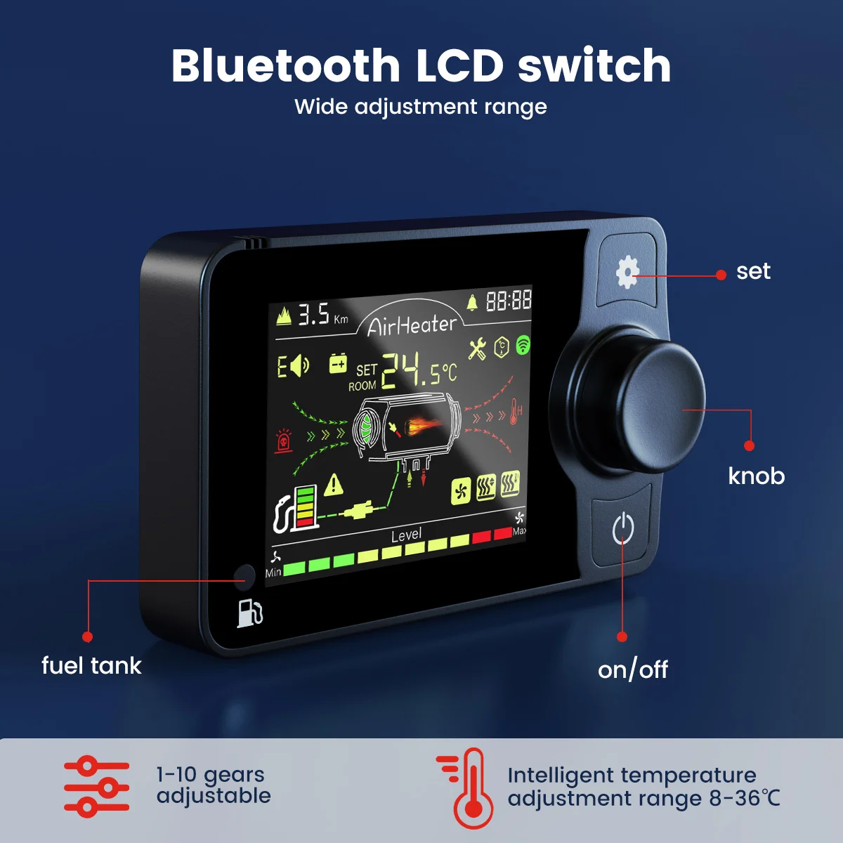 Hcalory-interruptor LCD bluetooth y Control remoto, accesorios de calentador de estacionamiento para modelos de voltaje Universal de 12V y 24V