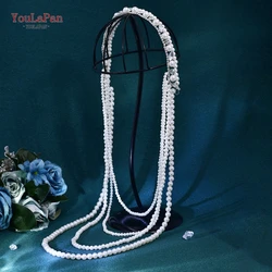 YouLaPan-diadema de cadena de perlas largas para mujer, tocado nupcial, borlas de perlas, joyería, accesorios para el cabello, decoración para el cabello de fiesta, HP719