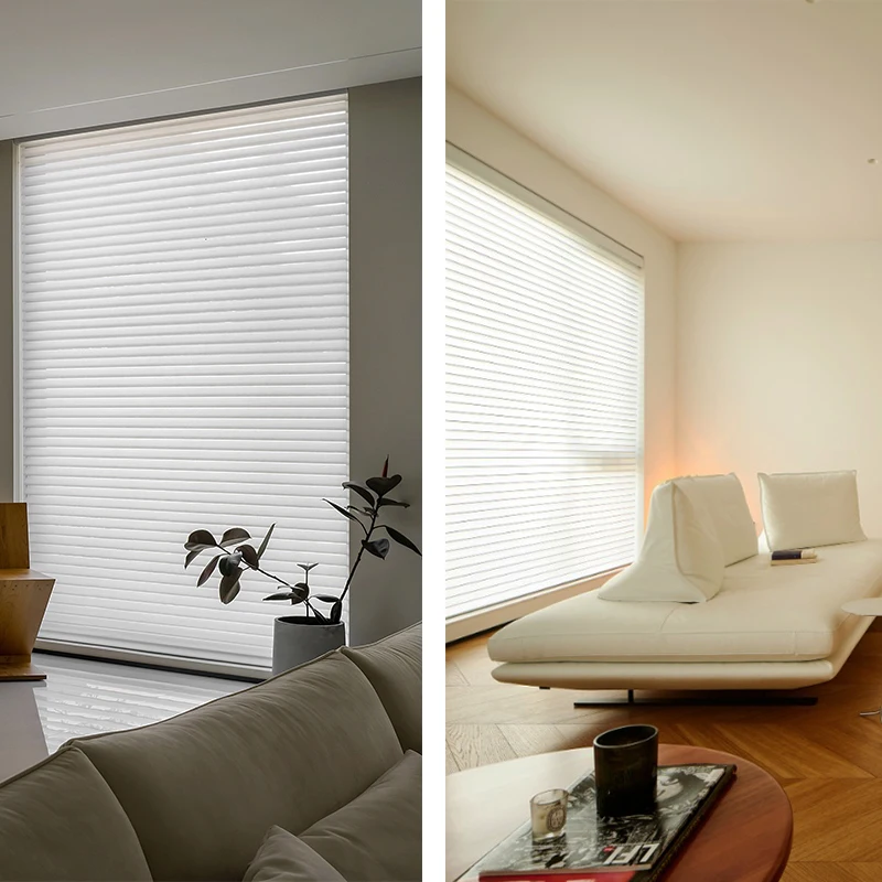 Smart Zigbee White Shangri-La Dual-layered Shades Motorized Light Filtering Roller Blinds Compatible with Tuya Google Alexa